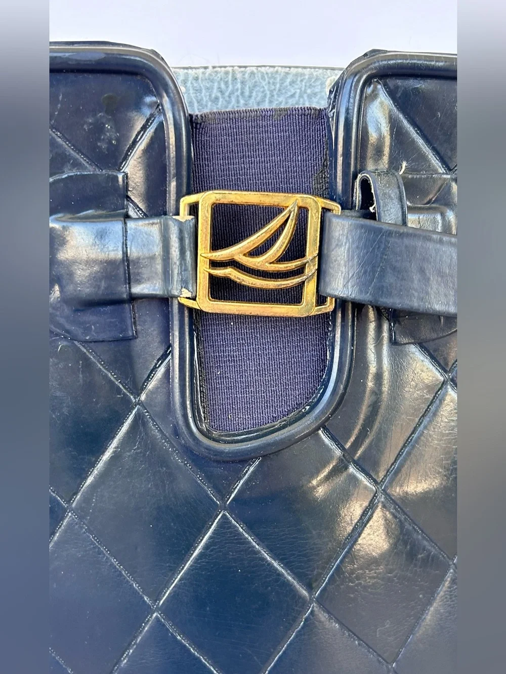 Sperry Top-Sider Women’s Pelican Navy Quilted Rain Boots Gold Buckle Size 9‎